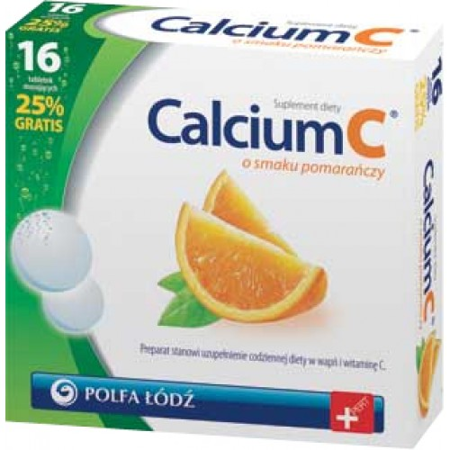 Calcium C - Wapno musujące POMARAŃCZOWE, 16 tabletek. (Polfa Łódź)